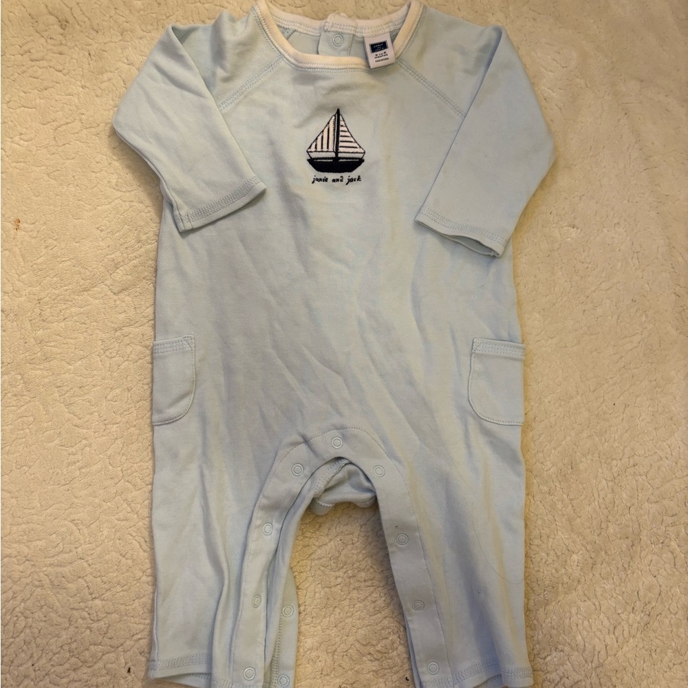 Janie and Jack Light Blue Sailboat Footie